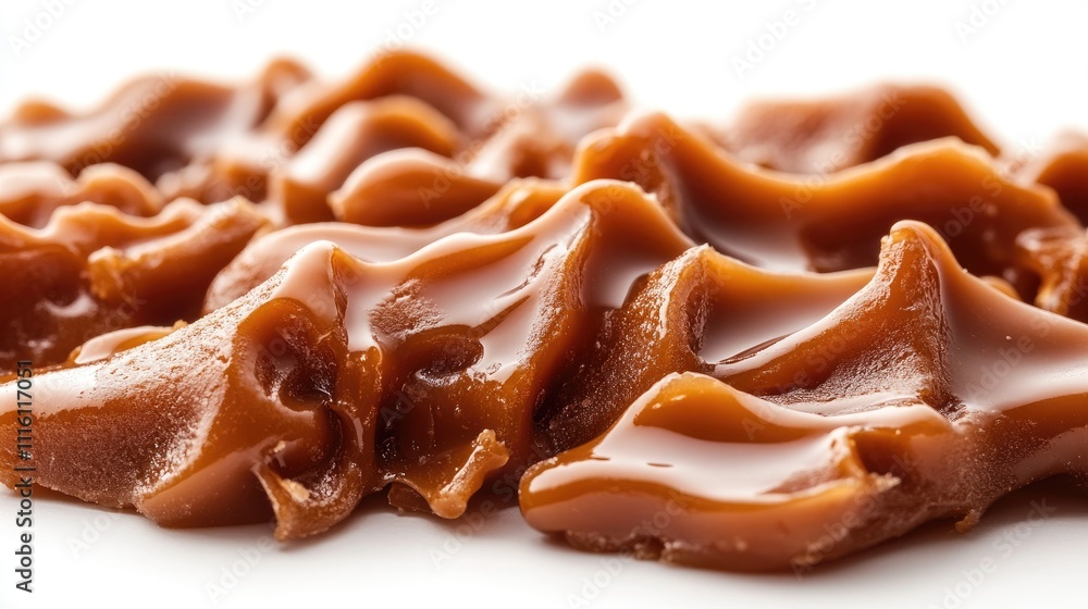 Poster caramel topping texture on a clean white background for culinary and dessert presentations