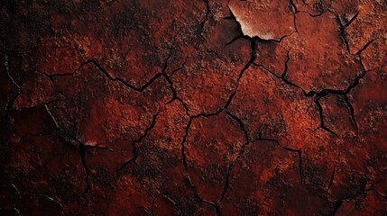 Fototapeta premium Cracked rusty metal surface texture with deep red tones highlighting age and wear for backgrounds and artistic design purposes