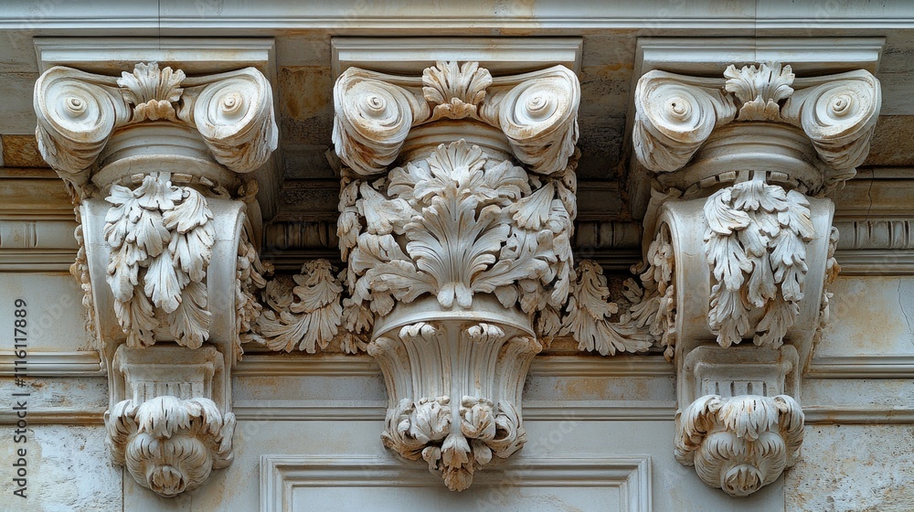 Poster architectural details of ornate gypsum stucco columns featuring intricate patterns and textures in p