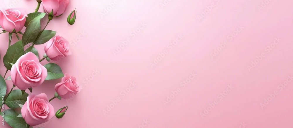 Poster elegant overhead view of pink roses on soft pink backdrop with ample copy space ideal for event desi