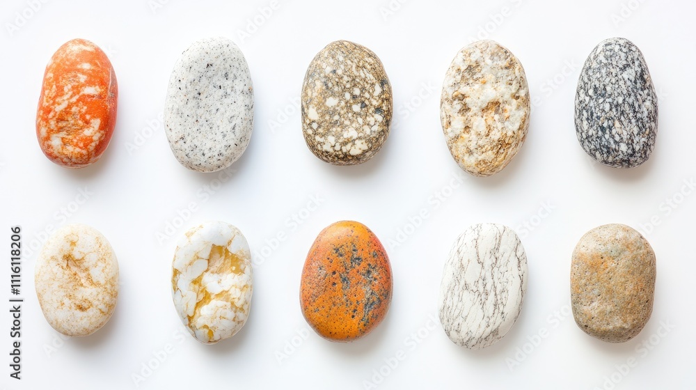 Aufkleber colorful natural sea stones arranged on a white background showcasing unique textures and patterns i