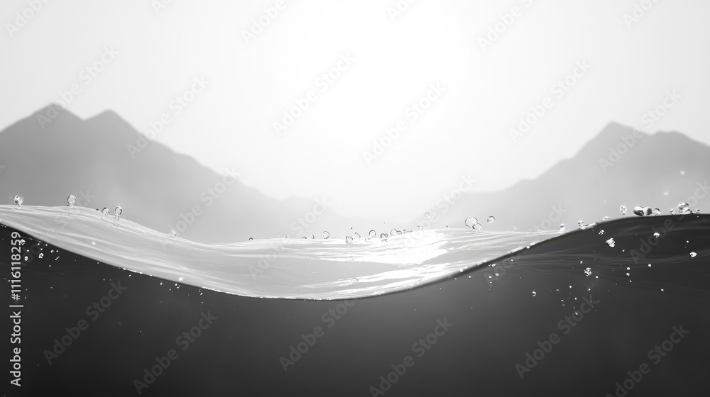 Aufkleber Calm textured water surface with splashes and bubbles in monochromatic tones creating a serene abstract nature background for design use