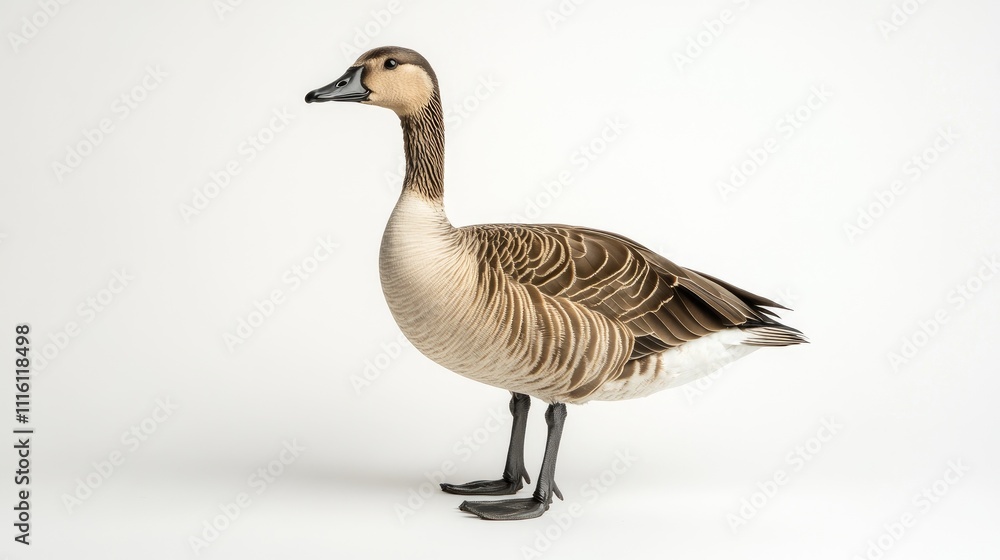 Aufkleber gray goose with intricate feather patterns standing on a neutral white background, emphasizing its d