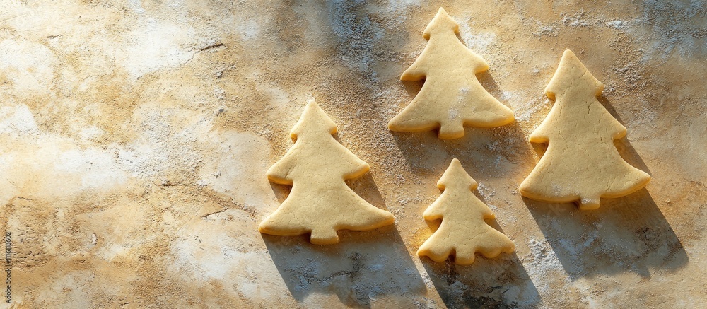 Aufkleber christmas cookie preparation scene with tree-shaped cutters on stone surface creating deep shadows a