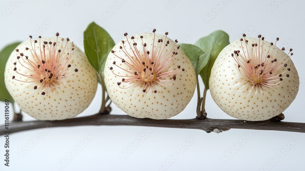 Poster luo han guo fruit on a branch with leaves isolated on white background showcasing unique texture and