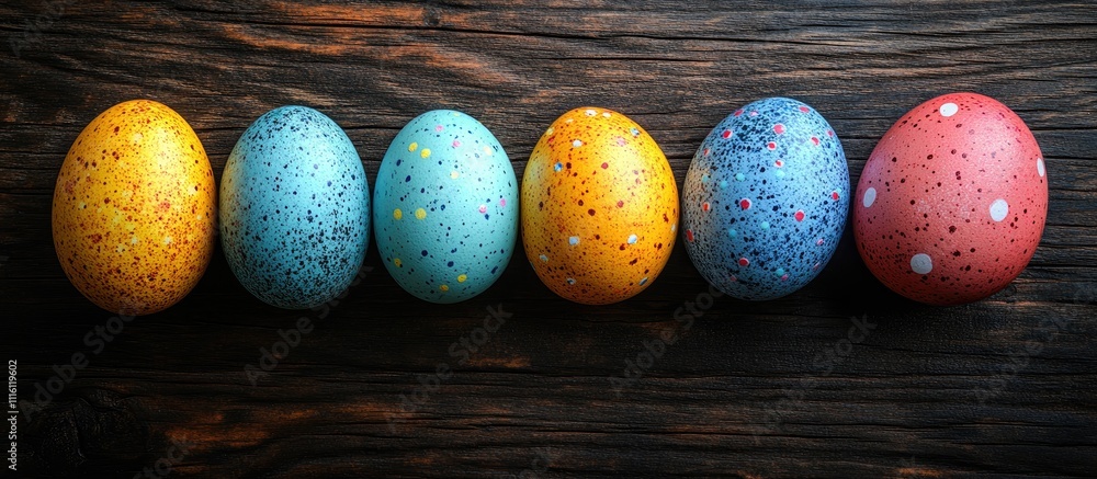 Aufkleber colorful easter eggs displayed on a rustic wooden surface creating a festive spring atmosphere for h