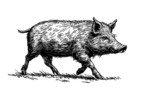recommend clip art: Boar, wild boar, hog, wild pig, sketch. Vintage retro print, wild boar, forest pig sketch ink style drawing, linear drawing, engrave old school. Sketch artwork silhouette wild ho pig. Illustration