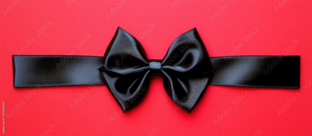 Poster black satin ribbon with a bow elegantly placed on a vibrant red background creating a striking visua