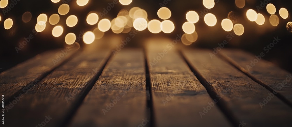 Poster rustic wooden surface with shimmering golden bokeh lights in the background creating a warm festive 