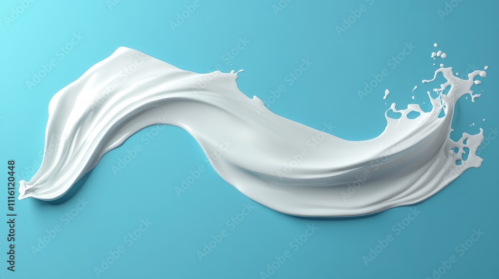 Aufkleber Smooth white cream swirl on vibrant blue background displaying soft texture and dynamic movement suitable for various creative projects.