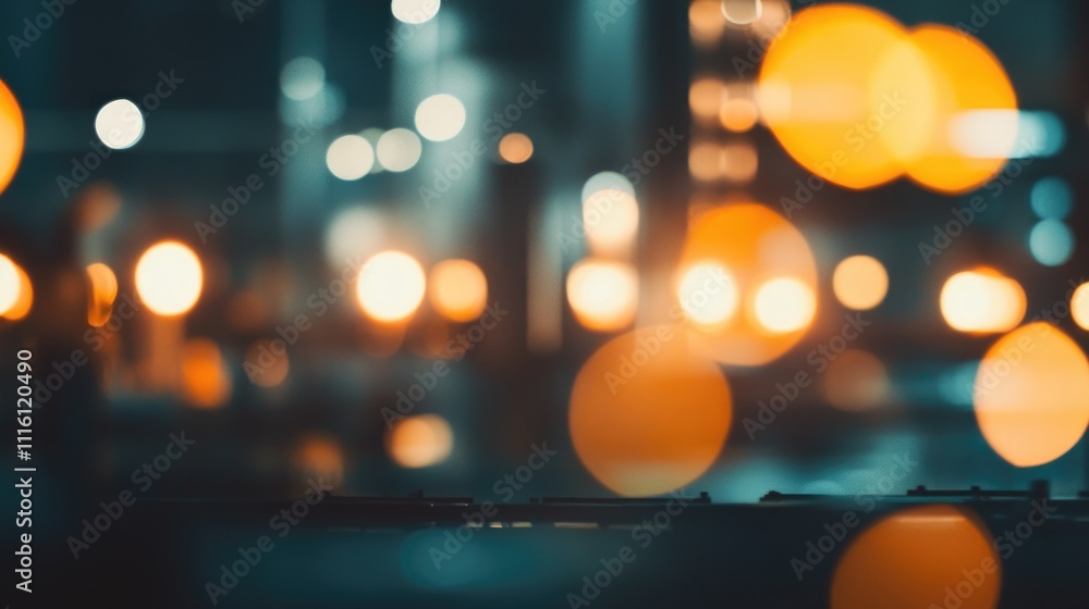Poster blurred industrial factory scene with colorful bokeh lights creating an abstract background atmosphe