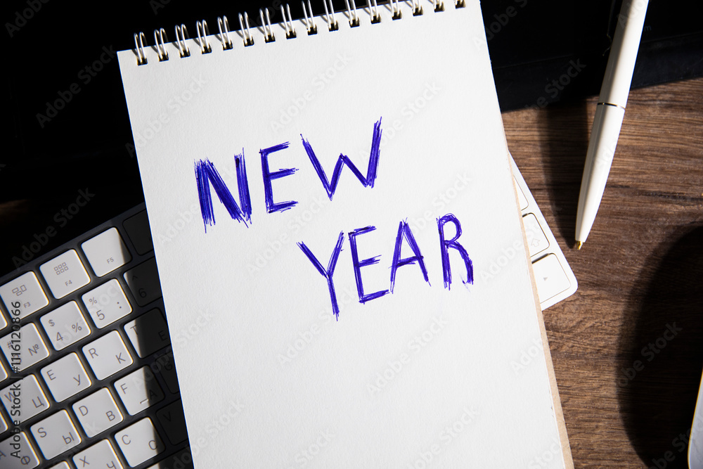 Poster new year text on the notebook