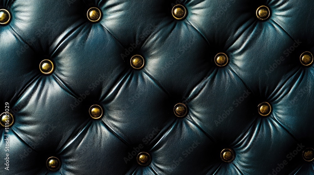 Poster elegant black leather upholstery with gold buttons creating a classic tufted pattern for luxurious i