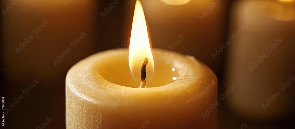Poster Candle flame illuminating darkness in a serene black background creating a warm and contemplative atmosphere for various uses.
