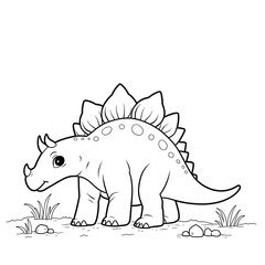 Fototapeta premium Adorable dinosaur coloring page, baby stegosaurus with large rounded plates on its back