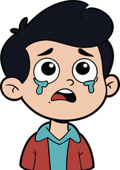Crying Boy with Tears on White Background
