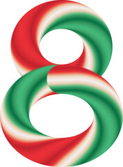 Bold 3D Candy Cane Effect Red Green Color Number 8