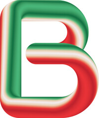 3D Round Bold Stylized Letter B with Red and Green Stripes