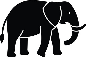 Black Silhouette of Majestic Elephant Standing Proud on White Background