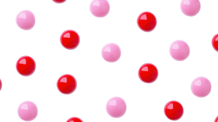 Pink and red spheres floating on transparent background