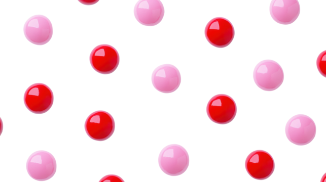 Pink and red spheres floating on transparent background