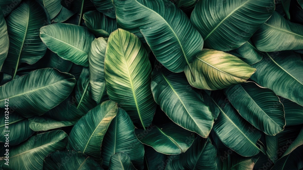 Aufkleber lush green leaf texture background macro view of tropical foliage for nature themed design and text 