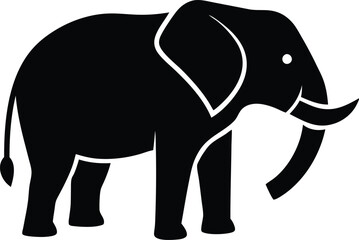 Black Silhouette of Majestic Elephant Standing Proud on White Background