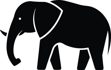 Fototapeta premium Black Silhouette of Majestic Elephant Standing Proud on White Background