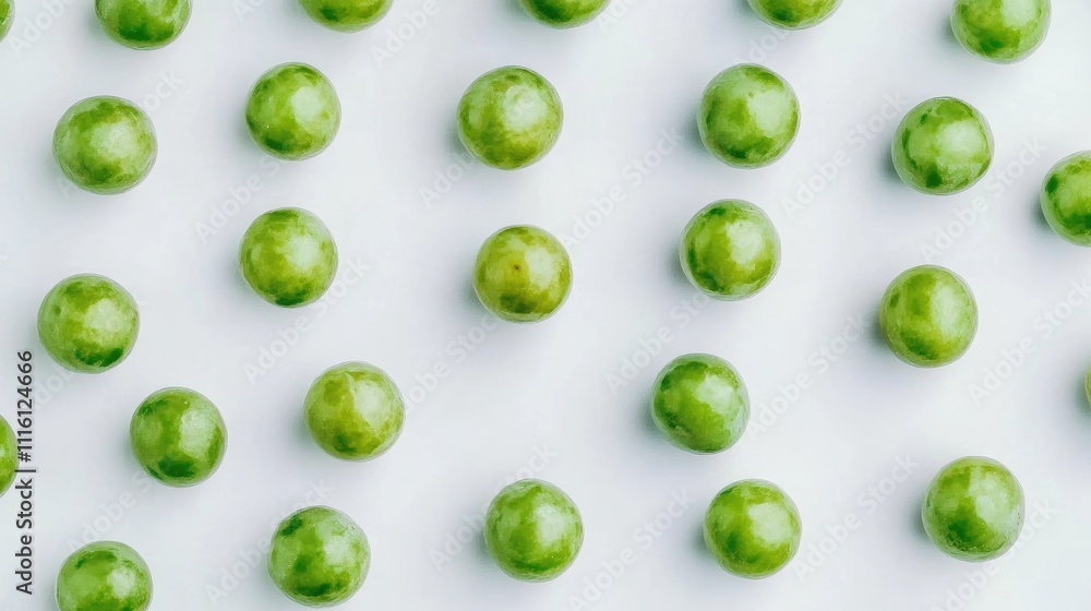 Poster green grapes arranged in a grid pattern on a white background showcasing their vibrant color and nat