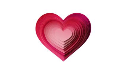 Layered pink and red paper heart showing love and affection on transparent background
