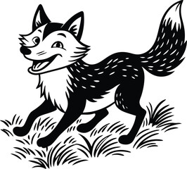 Obraz premium Black Silhouette of a Running Fox in Motion on White Background