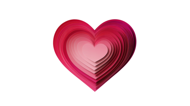 Layered pink and red paper heart showing love and affection on transparent background