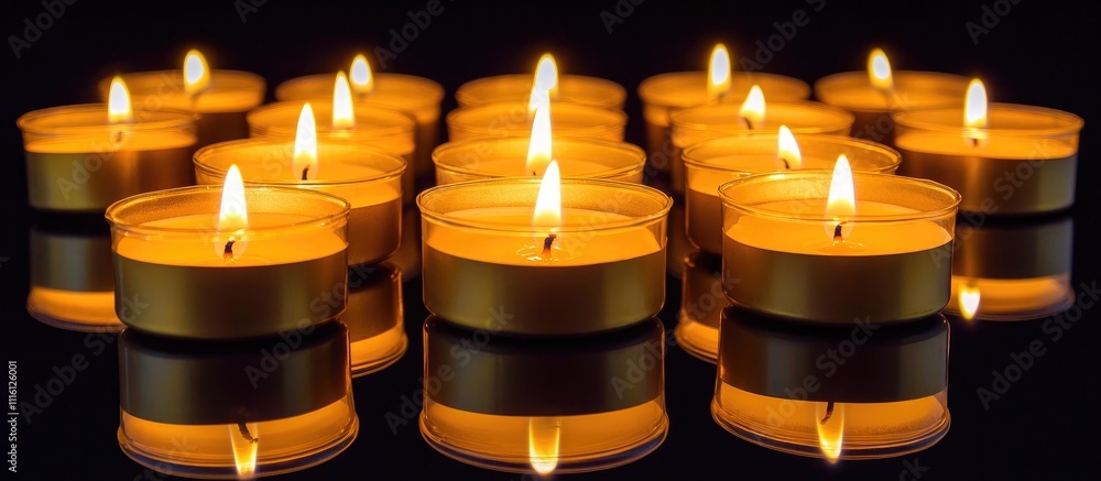 Poster twelve glowing candles arranged in a dark setting creating a serene and warm ambiance with soft ligh