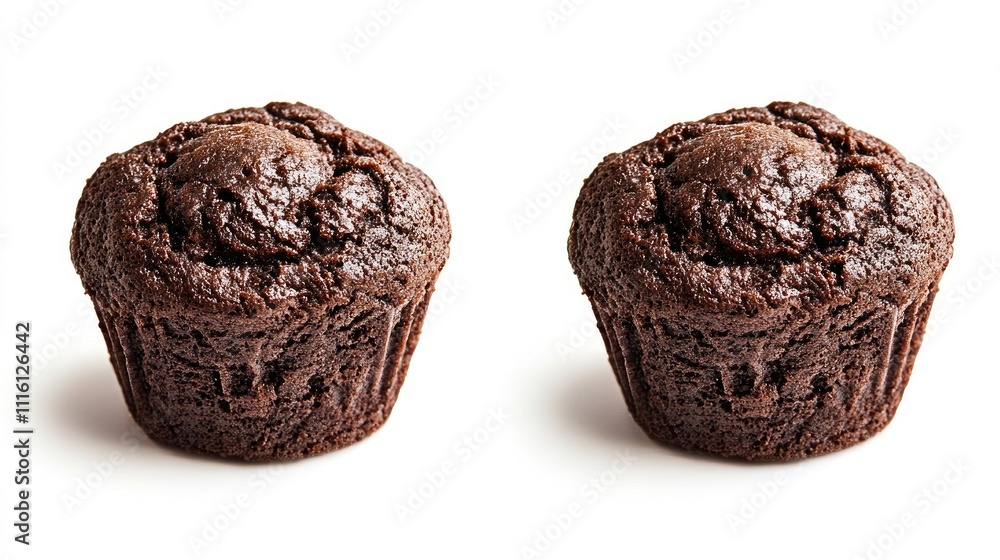 Poster Chocolate muffin duo isolated on a clean white background showcasing texture and detail with included clipping path for easy use.