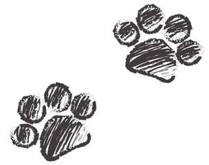 Grunge textured animal pet dog paw icon print. Veterinary vector illustration footprint silhouette vet logo. © Kakigori Studio