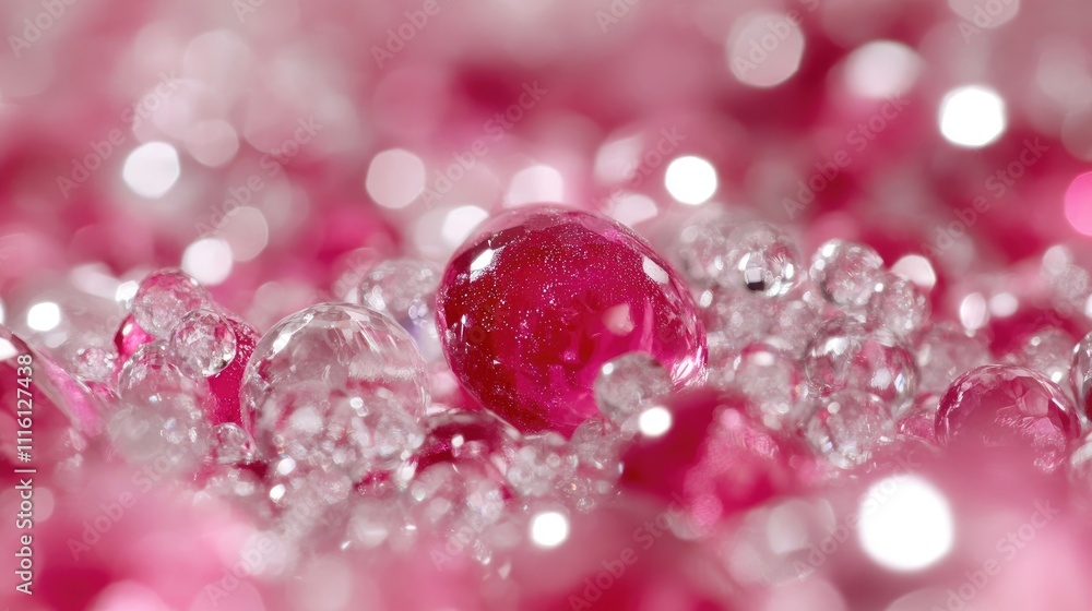 Aufkleber vibrant pink bokeh background with crystal-like droplets creating an abstract dreamy effect for arti
