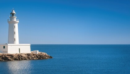 lighthouse, minimalist style, bright blue sky