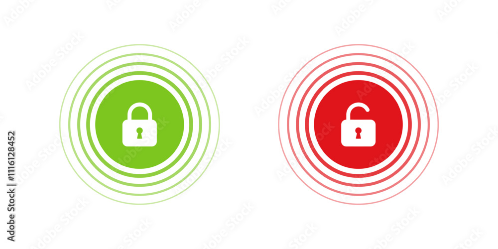 Poster Lock and Unlock symbol. The padlock show protect and unprotected status. Cybersecurity and data protection technology. Icon element for app and web. Vector illustration.