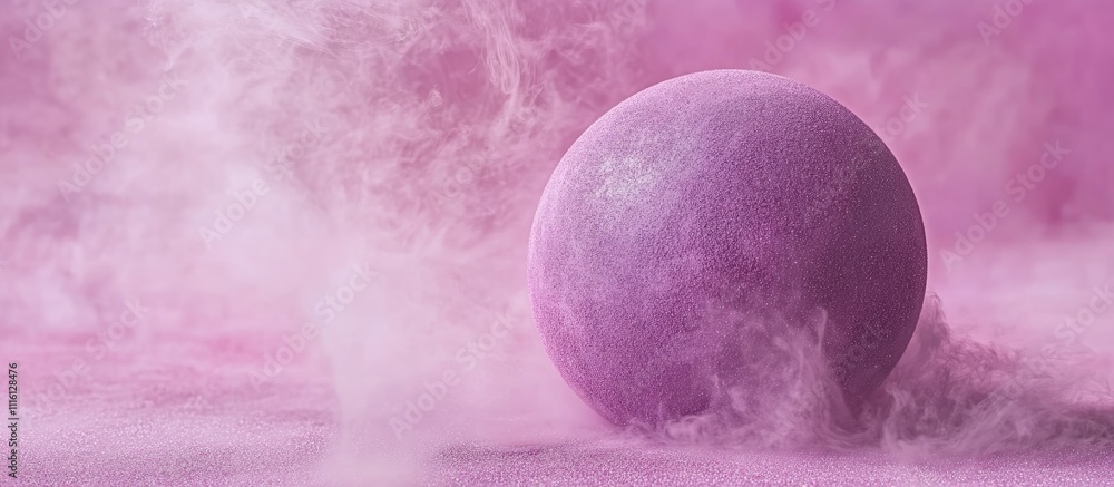 Poster ethereal pink mist enveloping a textured sphere creating a magical abstract backdrop for holiday or 