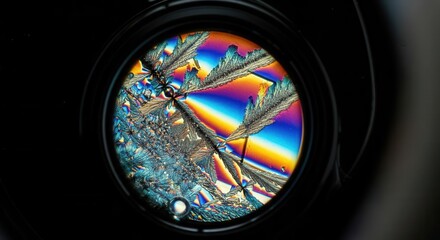 Colorful crystal patterns microscope lens