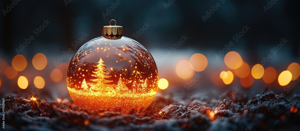 Aufkleber glowing christmas ornament with a tree design surrounded by soft bokeh lights in a winter setting