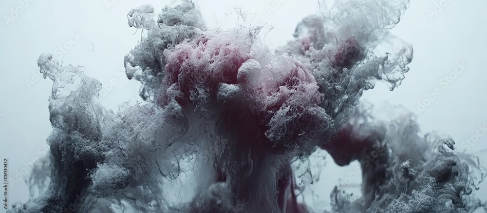 Aufkleber abstract pink and gray smoke clouds swirling elegantly against a soft white background creating a su