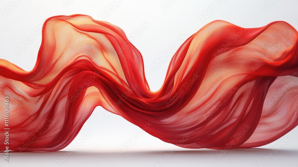 Poster elegant red fabric gracefully flowing in the air against a soft white backdrop creating a dynamic an