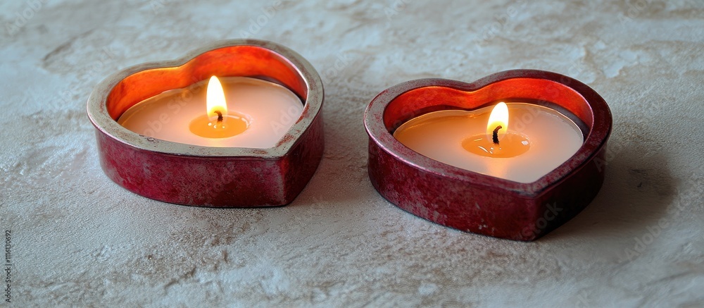 Aufkleber heart-shaped candles illuminated on a textured surface creating a romantic atmosphere with a ring ca