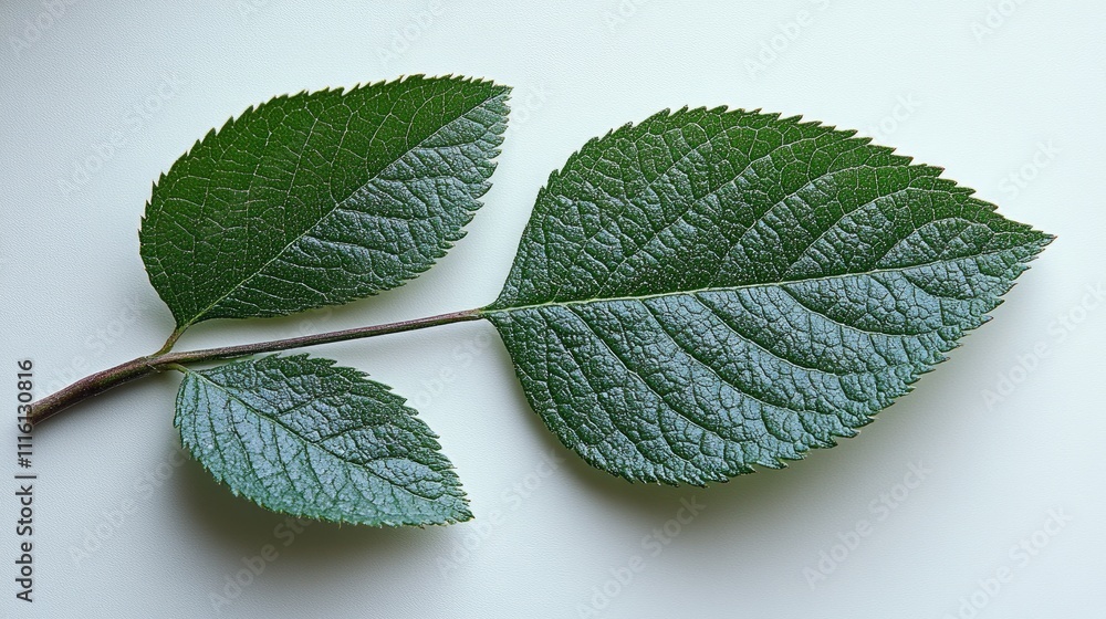 Poster fresh green leaf isolated on a light background showcasing intricate vein patterns and natural textu