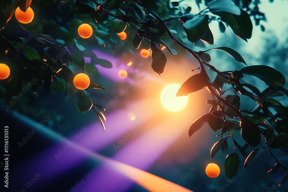 Poster a tree with oranges on it