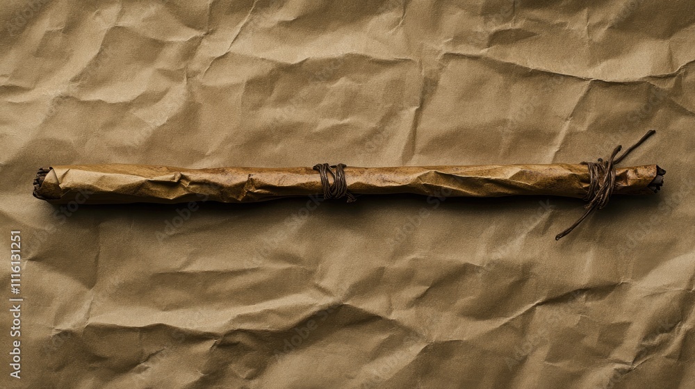 Aufkleber rustic brown paper scroll with twine on crumpled textured background ideal for vintage or antique th