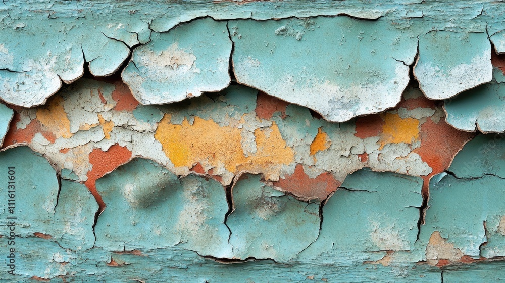 Poster peeling paint texture revealing layers of color on weathered surface showing age and decay in close-