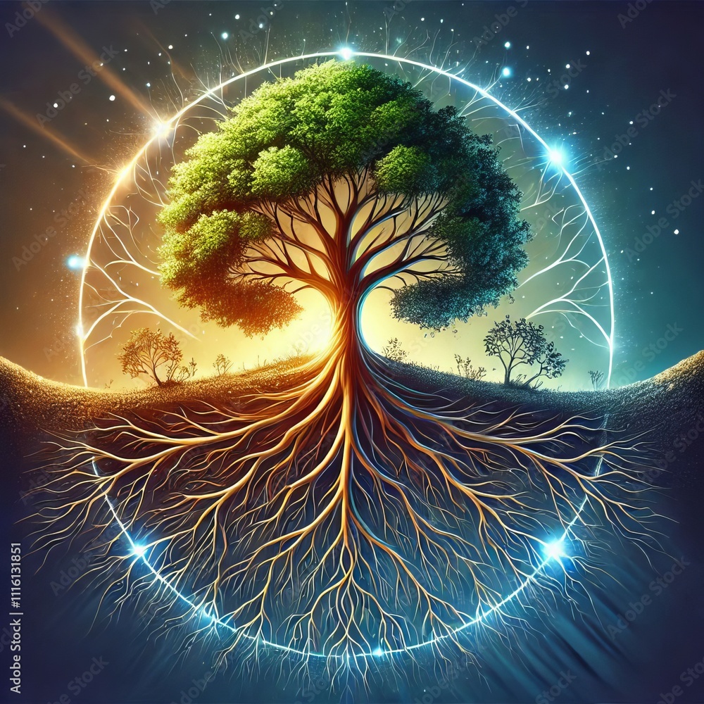 Poster a tree with roots a tree with roots representing the foundation