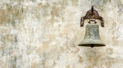 Obraz premium Vintage restaurant bell decorative piece against a light textured background showcasing rustic charm and nostalgic ambiance